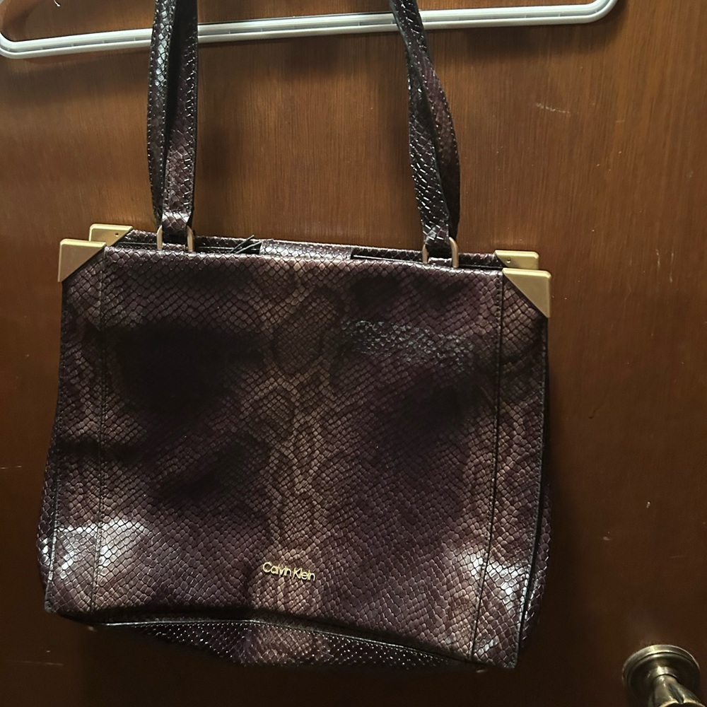 Calvin Klein Dark Brown Snake Print Shoulder Bag